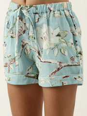 Sky Blue Cotton Printed Night Suit Set