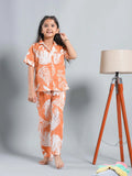 Orange Floral Printed Shirt Collar Kids Night Suit - SanskrutiHomes 