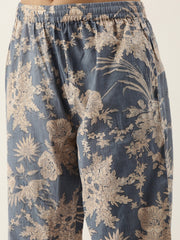 Powder Blue Cotton Printed Kaftan & Pajama Set
