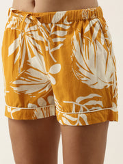 Yellow Cotton Printed Night Suit Set