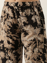 Black Cotton Printed Kaftan And Pajama Set For Women