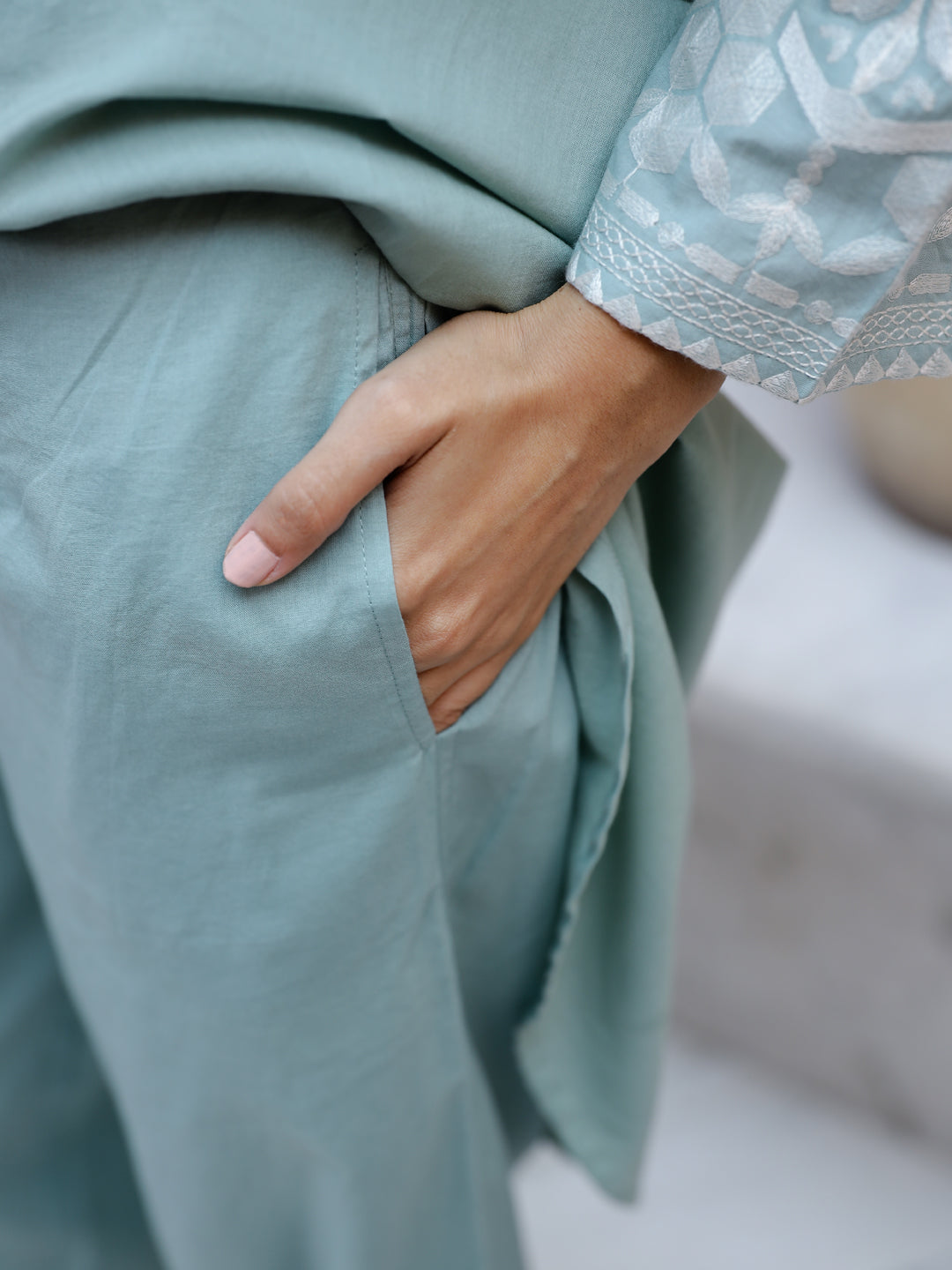 Blue Solid Print Cotton Co-Ord Set For Women