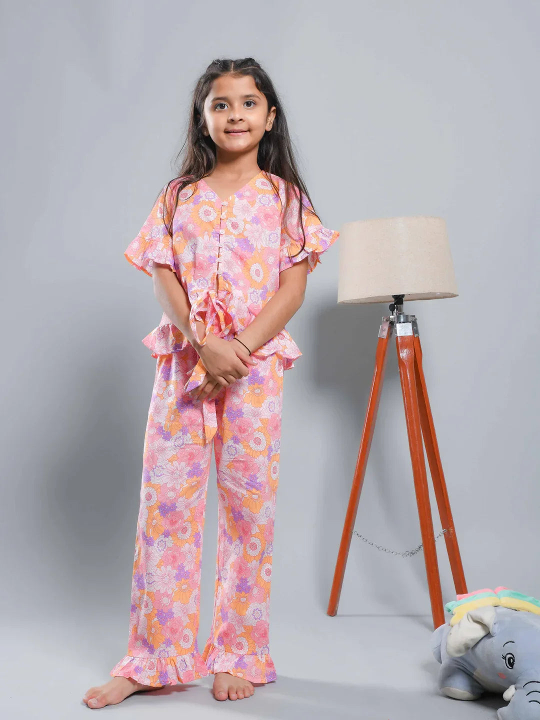 Multicolor Floral Printed Cotton Kids Co-ords Set - SanskrutiHomes 