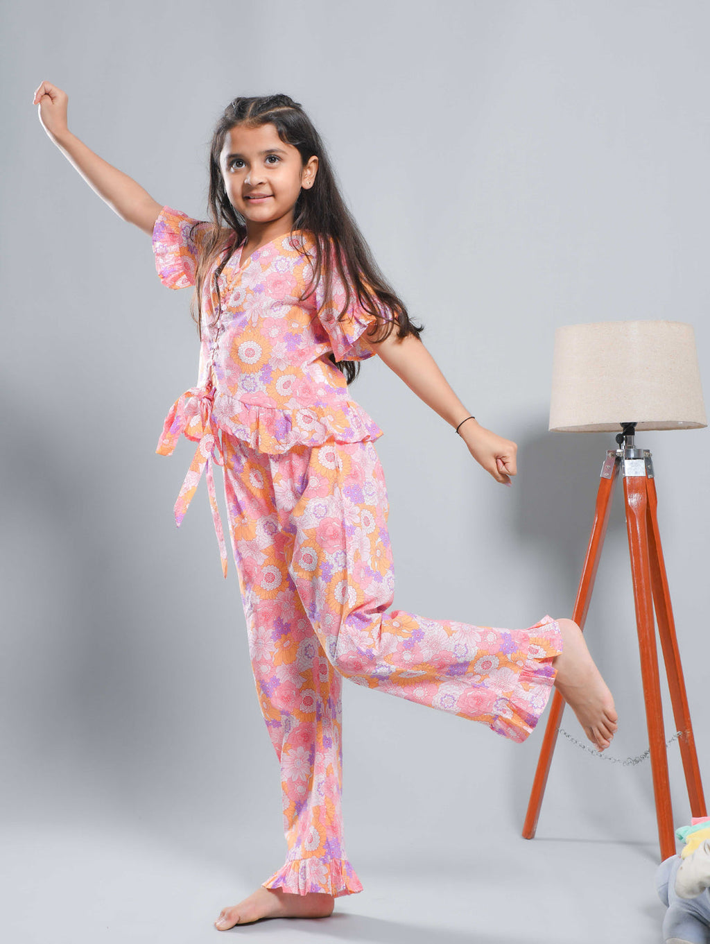 Multicolor Floral Printed Cotton Kids Co-ords Set - SanskrutiHomes 
