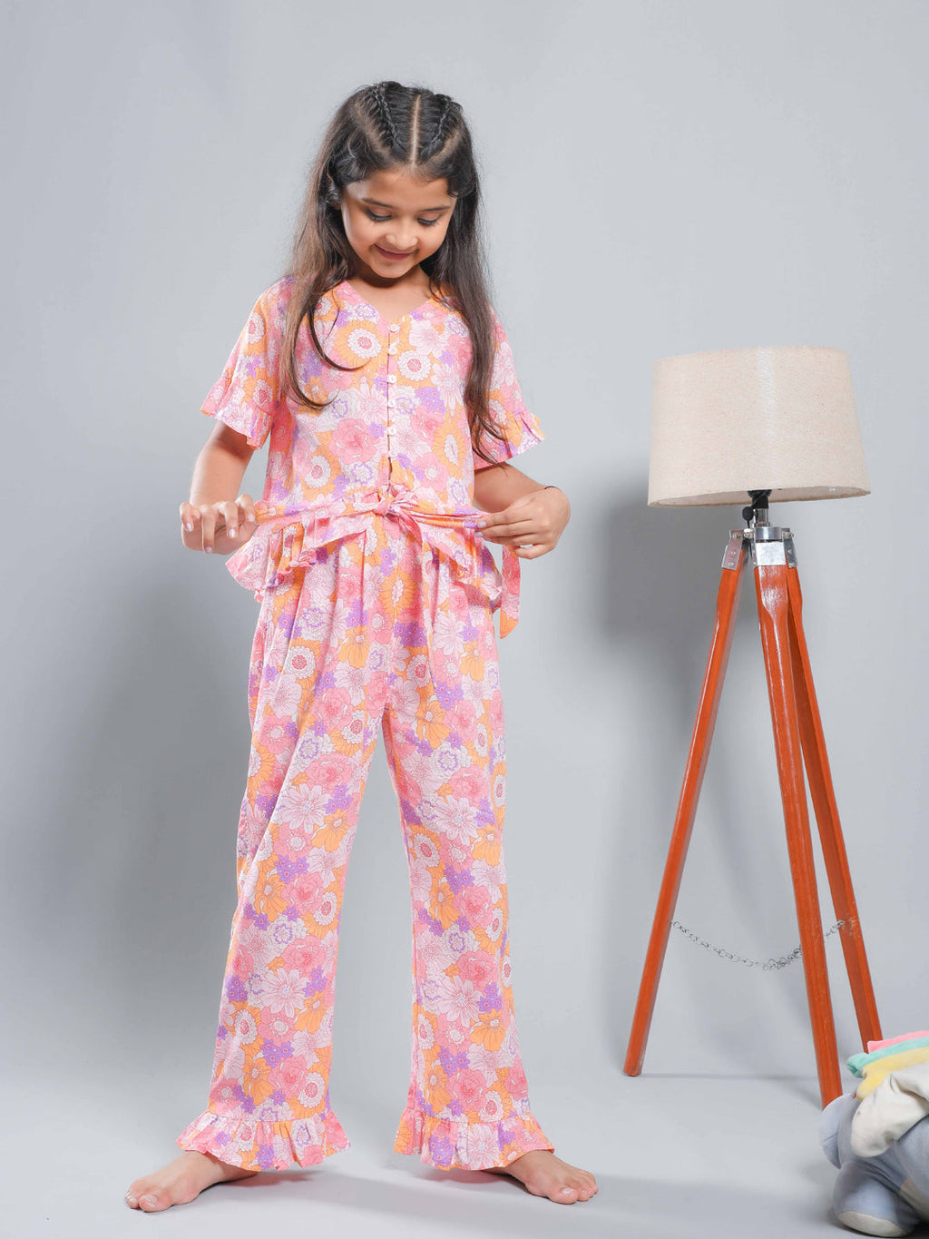 Multicolor Floral Printed Cotton Kids Co-ords Set - SanskrutiHomes 