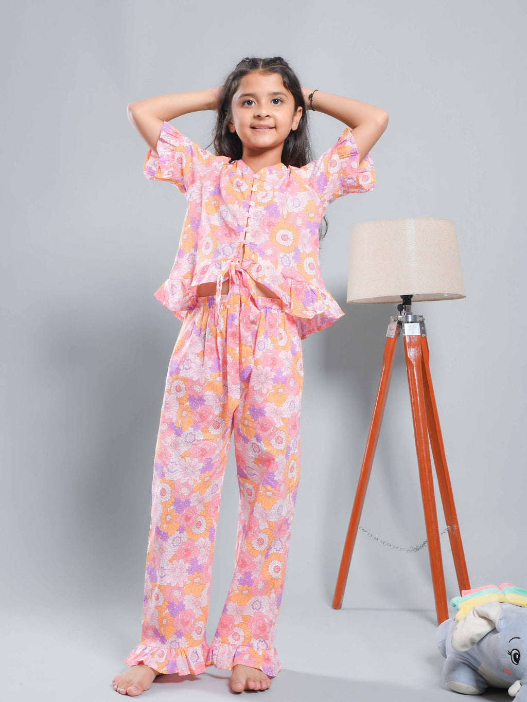 Multicolor Floral Printed Cotton Kids Co-ords Set - SanskrutiHomes 