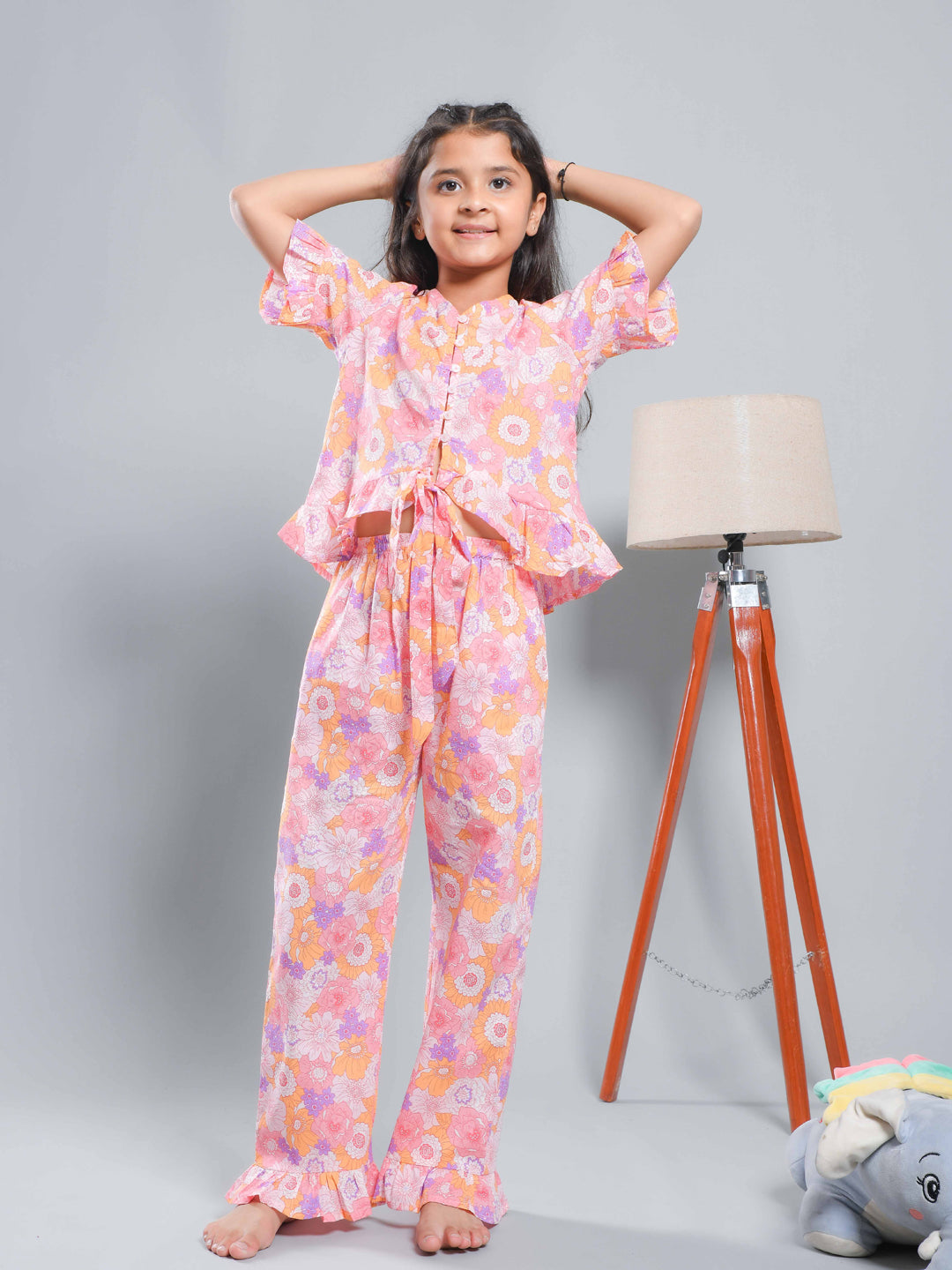 Multicolor Floral Printed Cotton Kids Co-ords Set - SanskrutiHomes 