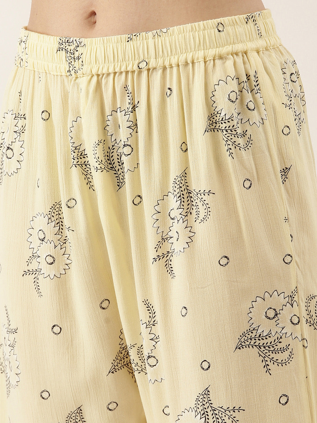 Yellow Rayon Crepe Printed Night Suit Shrug Set