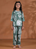 Green Floral Cotton Night Suit for Kids - SanskrutiHomes 