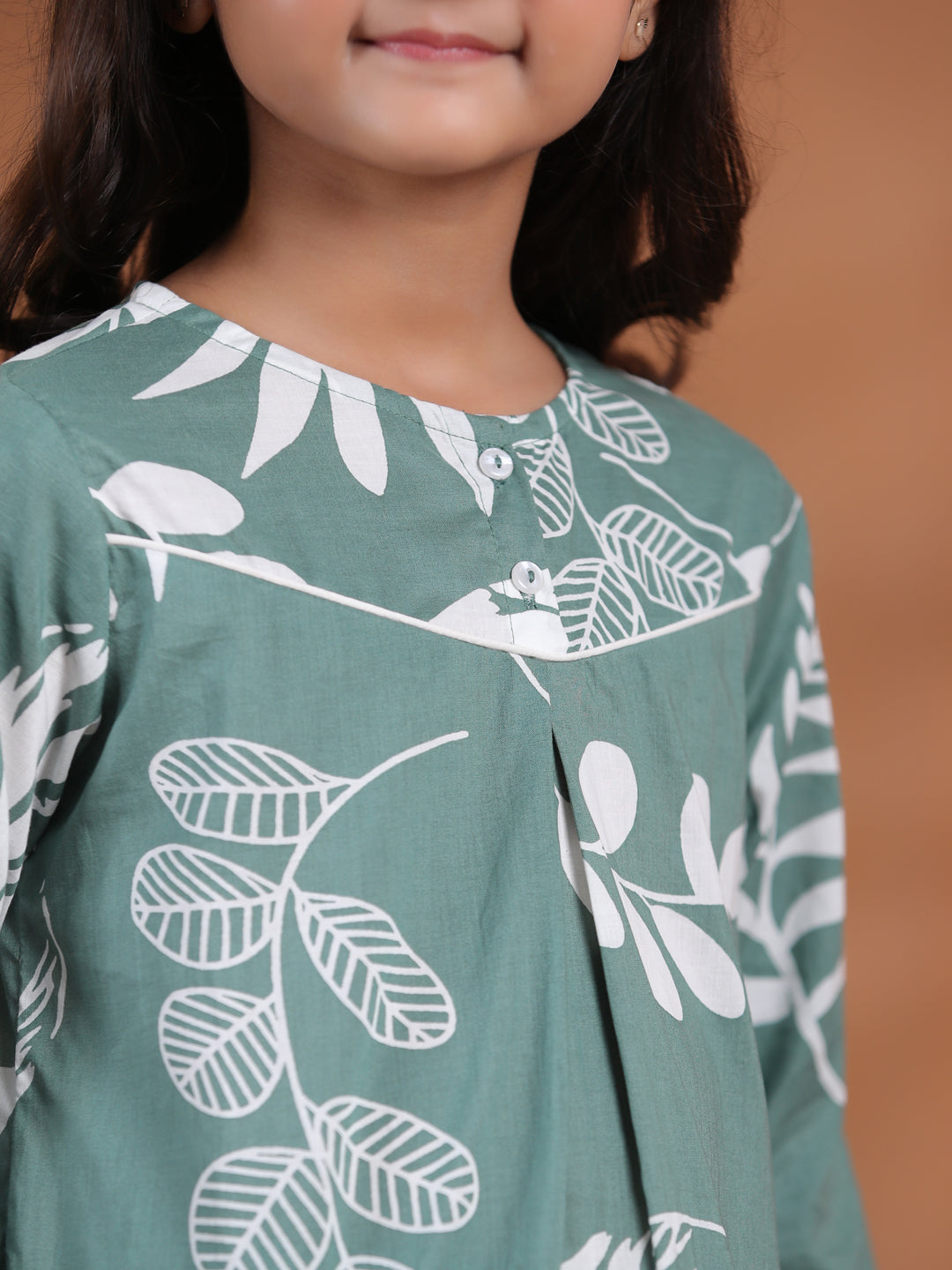 Green Floral Cotton Night Suit for Kids - SanskrutiHomes 
