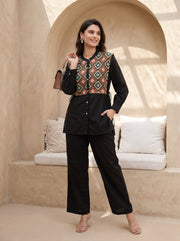 Black Solid Round Neck Pure Cotton Co-Ord Set For Women