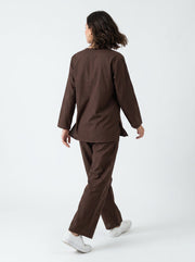 Brown Embroidered Shirt Collar Pure Cotton Co-Ord Set For Women