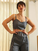 Blue V-Neck Pure Cotton Solid Top Co-ords Set for Women - SanskrutiHomes 