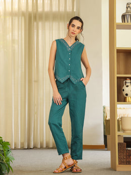 Teal Color Solid Co-Ords Set For Women