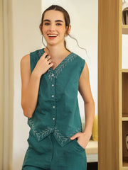 Teal Color Solid Co-Ords Set For Women