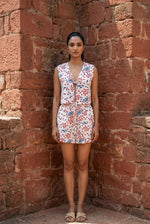White Printed V-Neck Pure Cotton Co-Ord Set for Women - SanskrutiHomes 