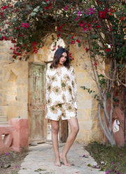 Cream Color Floral Printed Linen Co-ords Set - SanskrutiHomes 