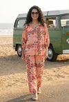 Pink Floral V-Neck Shirt Collar Georgette Co-Ord Outfit Set For Women