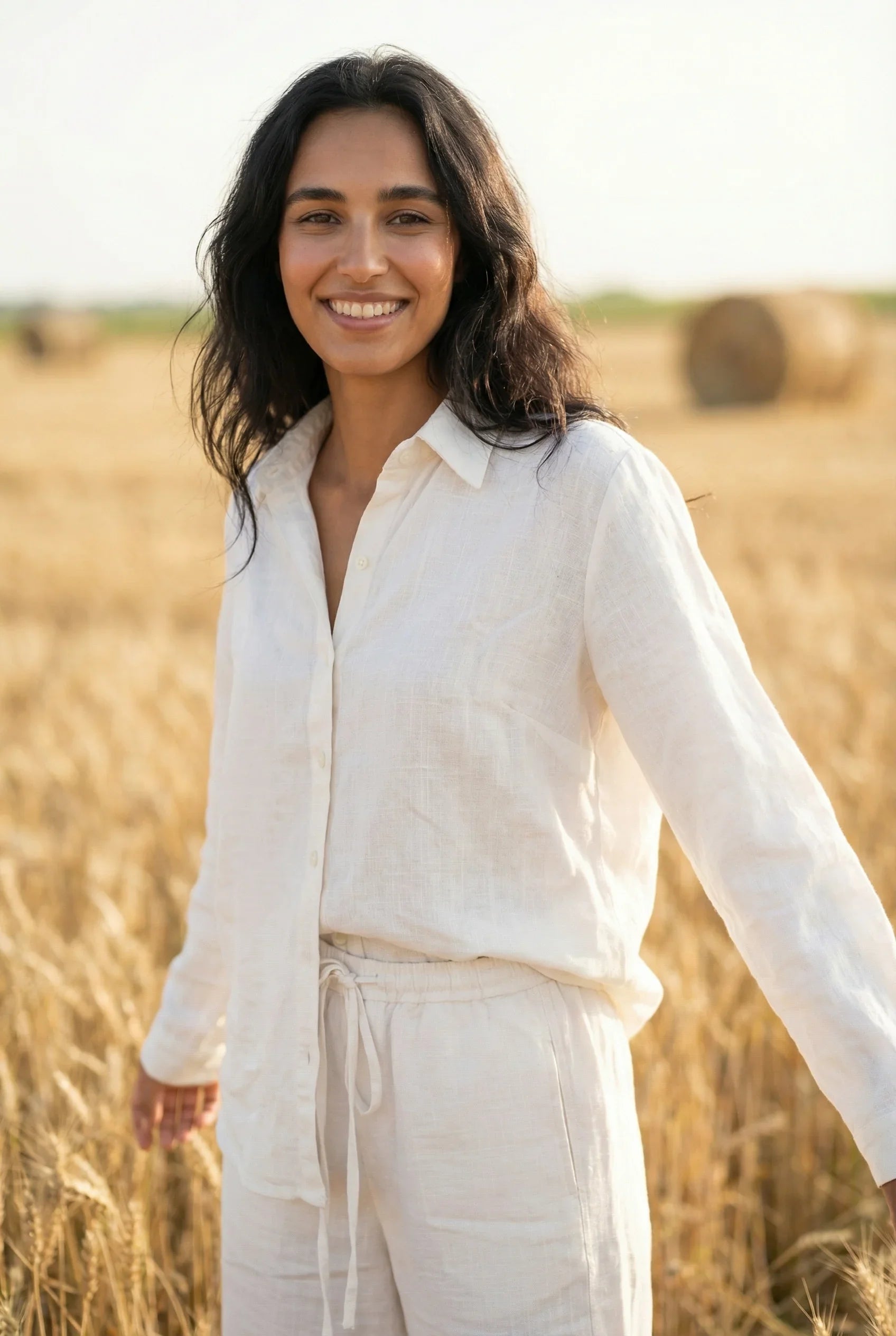 White Solid Print Shirt Collar Pure Cotton Co-ord Set for Women - SanskrutiHomes 