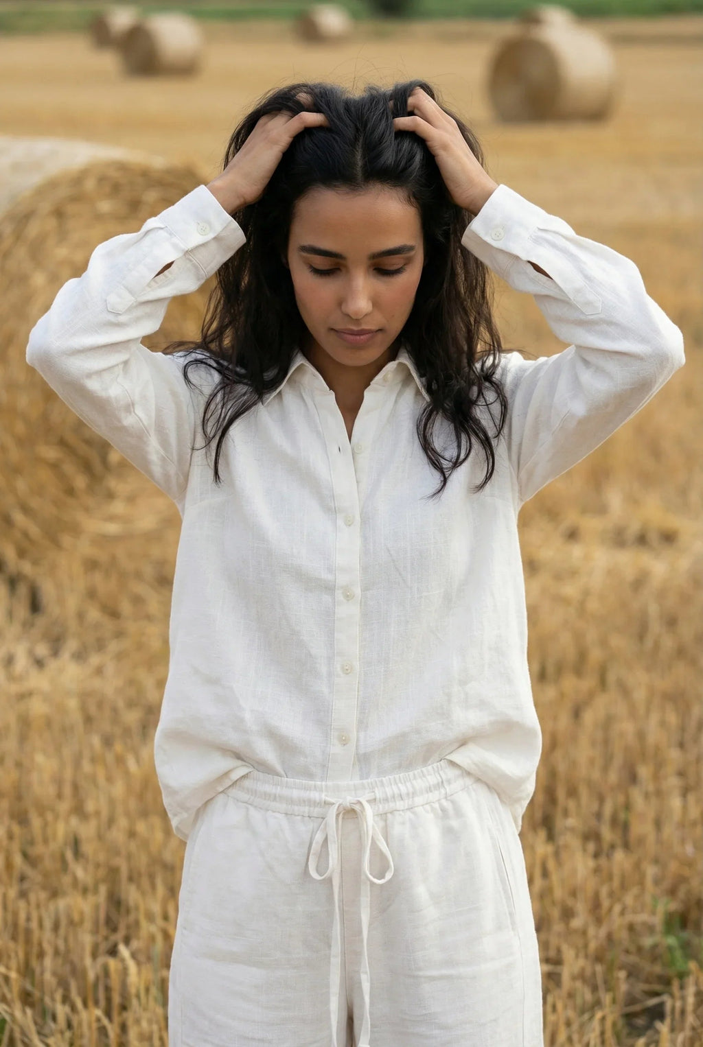 White Solid Print Shirt Collar Pure Cotton Co-ord Set for Women - SanskrutiHomes 