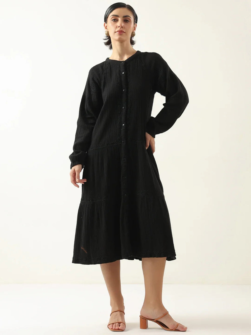Black Color Pure Cotton Dress for Women - SanskrutiHomes 
