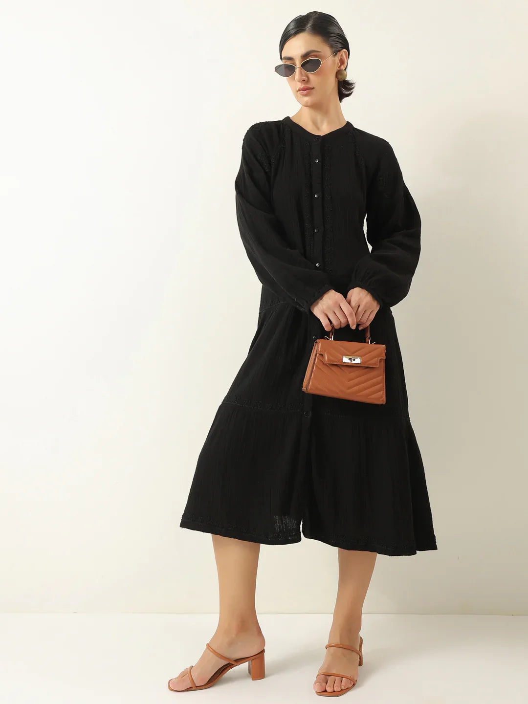 Black Color Pure Cotton Dress for Women - SanskrutiHomes 