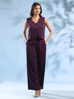 Purple Solid Shirt Collar Polyester Co-ord Set for Women - SanskrutiHomes 