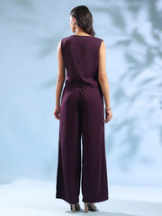Purple Solid Shirt Collar Polyester Co-ord Set for Women - SanskrutiHomes 