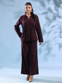 Purple Solid Round Neck Pure Cotton Co-Ord Set For Women