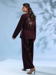 Purple Solid Round Neck Pure Cotton Co-Ord Set For Women
