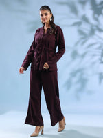Purple Solid Round Neck Pure Cotton Co-ord Set for Women - SanskrutiHomes 