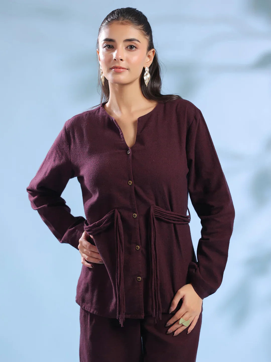 Purple Solid Round Neck Pure Cotton Co-ord Set for Women - SanskrutiHomes 