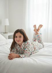 White Abstract Printed Pure Cotton Shirt Collar Night Suit for Kids - SanskrutiHomes 