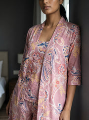Pink Paisley Round Neck Cotton Night Suit Set For Women