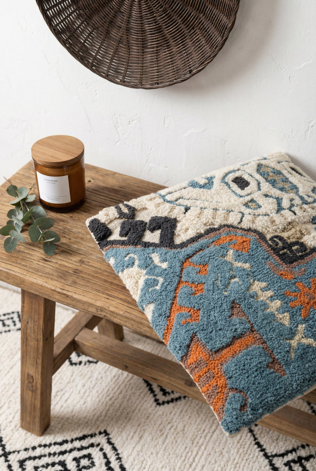 Blue & White Embroidered Cotton Squared Cushion Covers