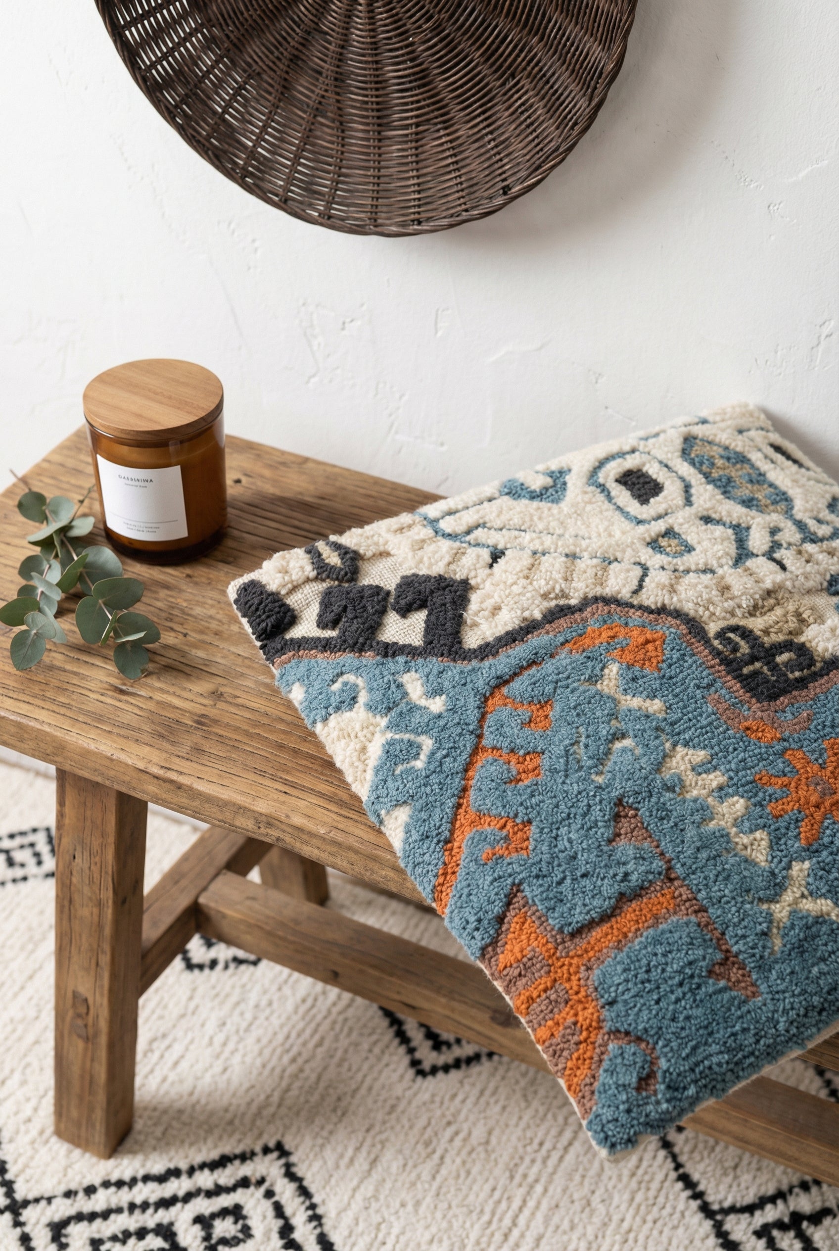 Blue & White Embroidered Cotton Squared Cushion Covers