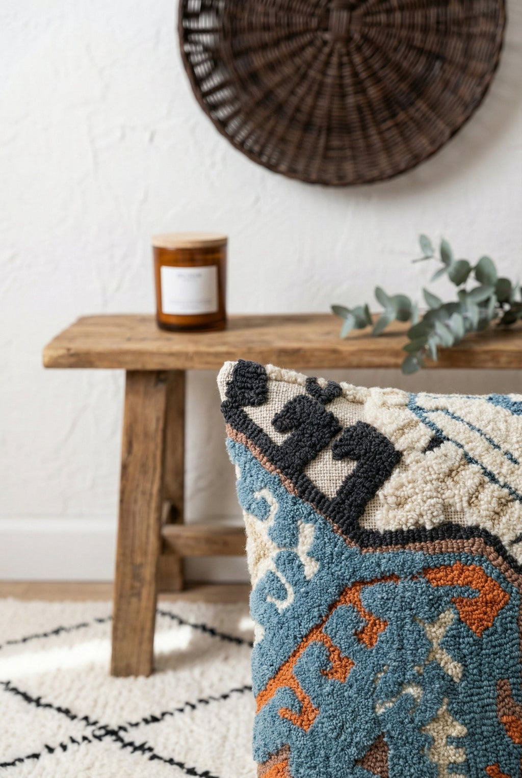 Blue & White Embroidered Cotton Squared Cushion Covers