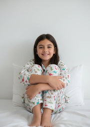 White Abstract Printed Pure Cotton Shirt Collar Night Suit for Kids - SanskrutiHomes 