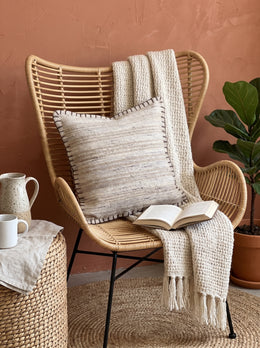Off White Striped Square Wool Cushion Cover