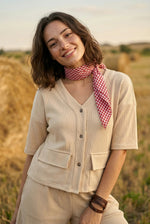 Beige Solid Lycra Shirt Collar Night Suit Set For Women - SanskrutiHomes 