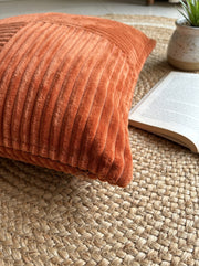 Rust Velvet Textured Striped Decorative Cushion Cover