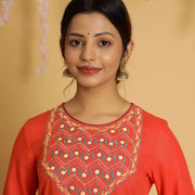 RangDeep Women Tangerine Embroidered Straight Kurti - SanskrutiHomes 