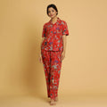 Red Cotton Printed Night Suit Set with Pajama - SanskrutiHomes 