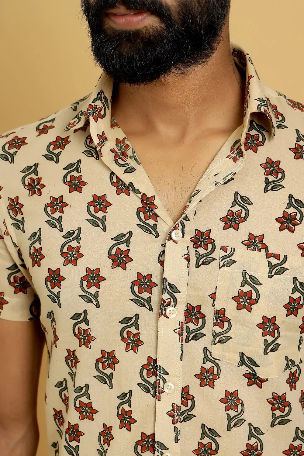 Sanskruti Homes Ivory Cotton Printed Shirt ( half sleeves ) - SanskrutiHomes 