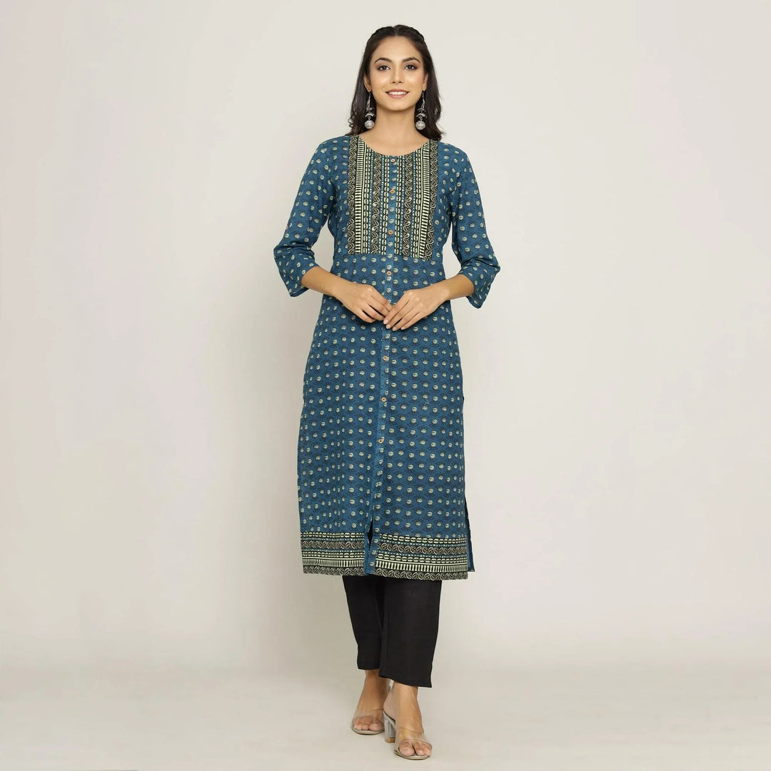 Rang Deep Women Blue Cotton Kurti - SanskrutiHomes 