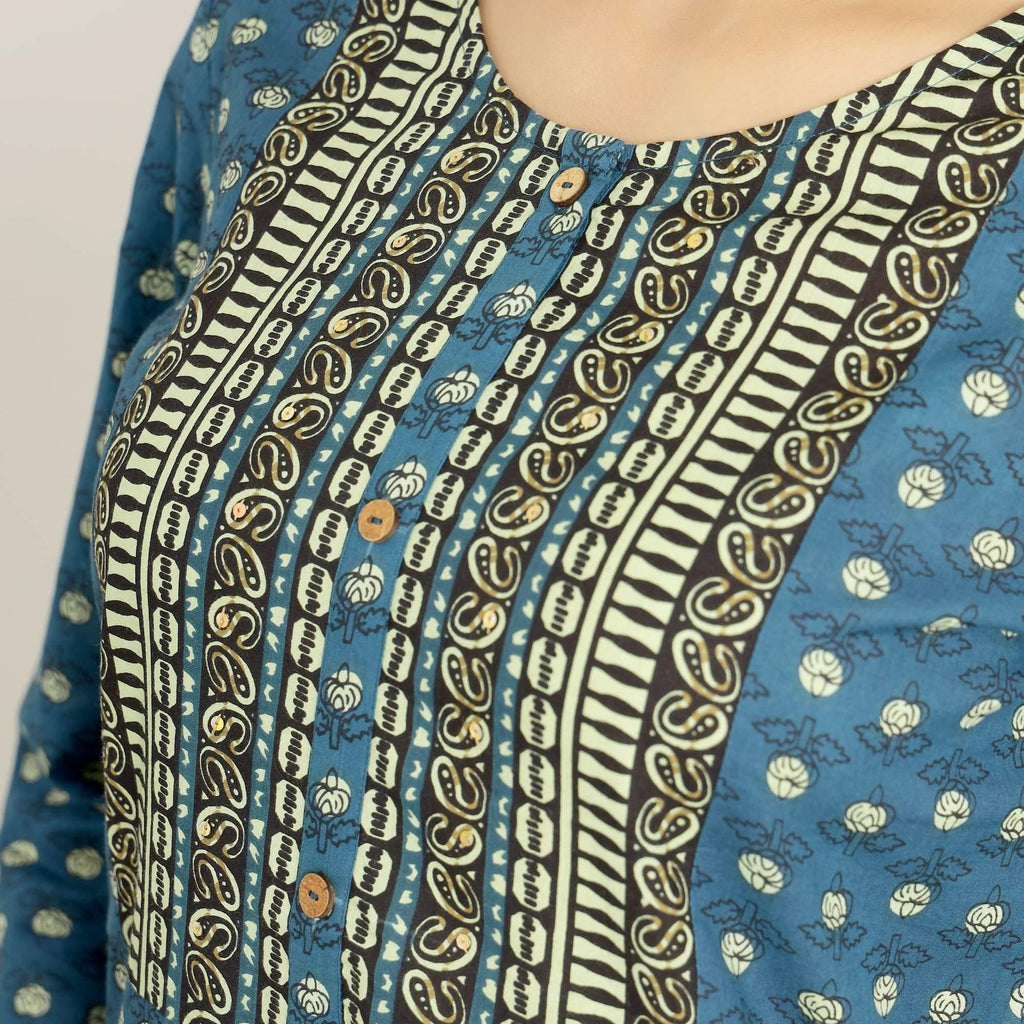 Rang Deep Women Blue Cotton Kurti - SanskrutiHomes 