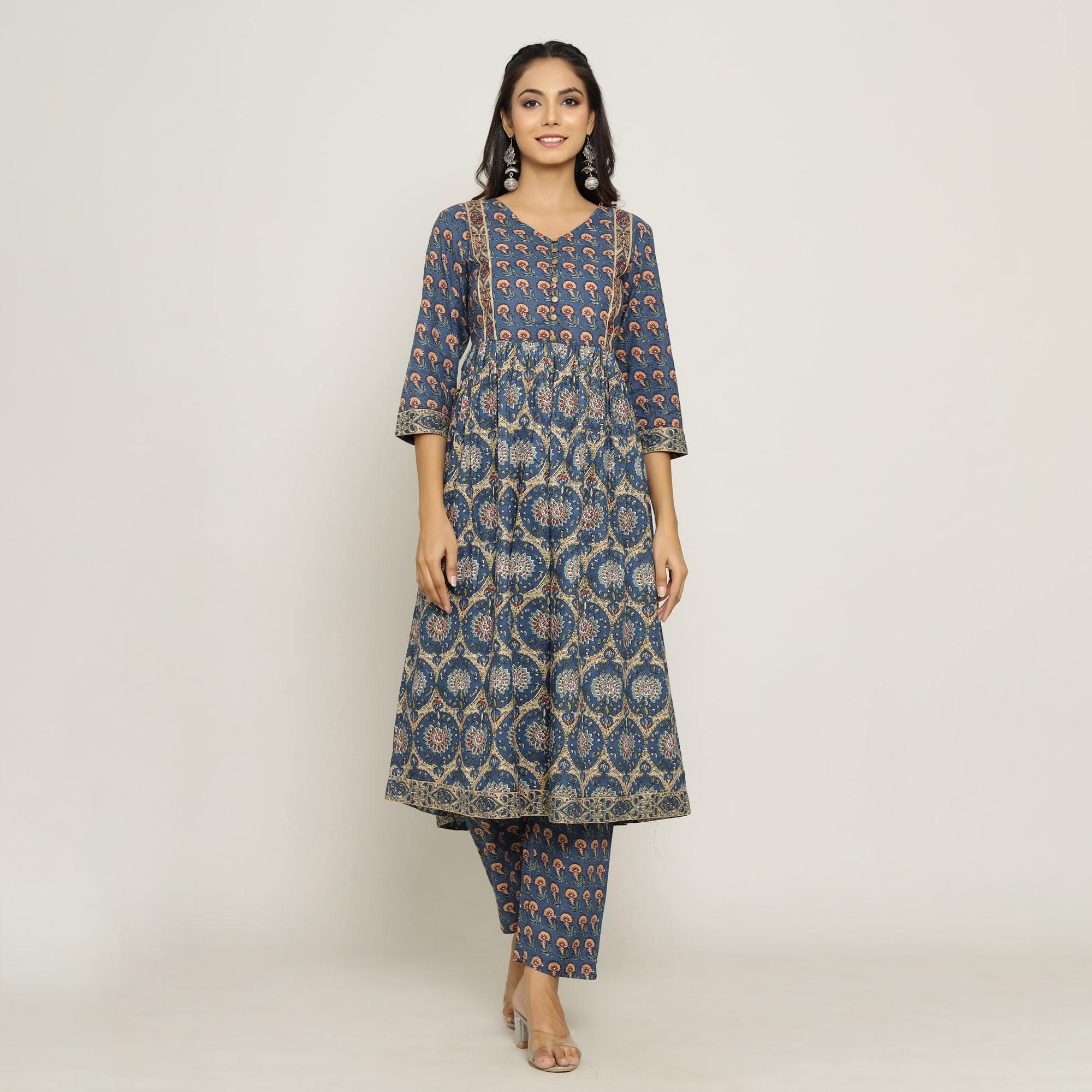 Rang Deep Women Blue Cotton Kurti - SanskrutiHomes 