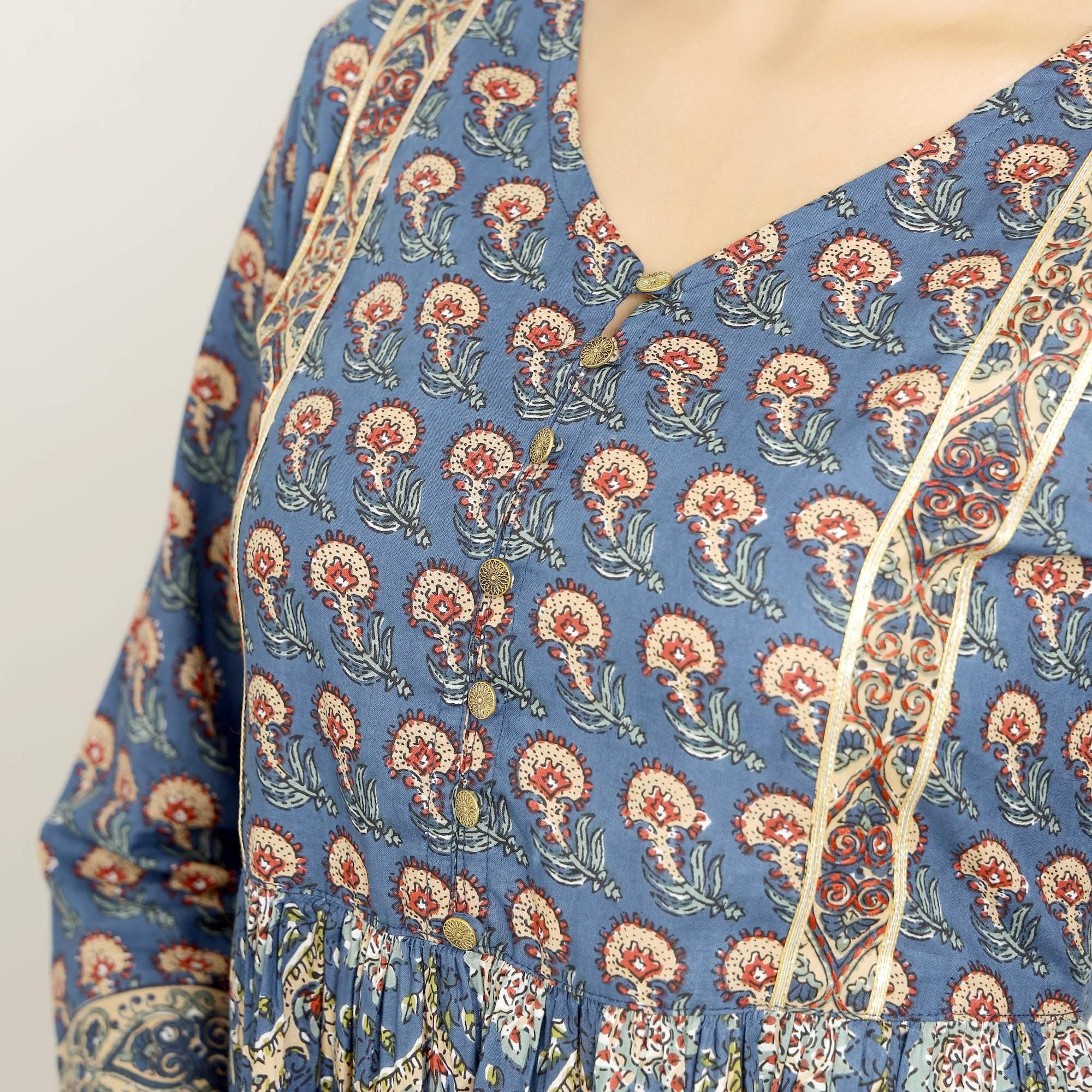 Rang Deep Women Blue Cotton Kurti - SanskrutiHomes 
