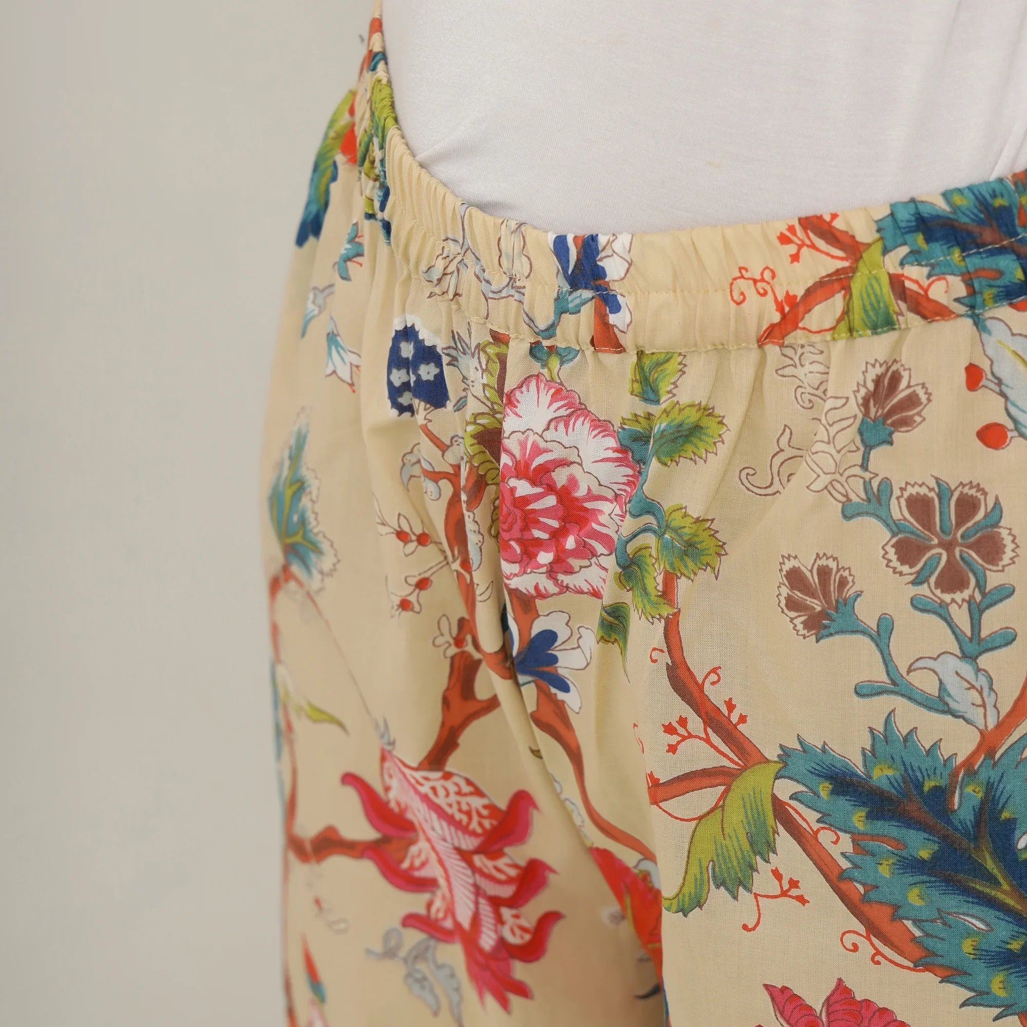 Beige Cotton Printed Night Suit Set with Pajama - SanskrutiHomes 