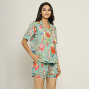 Green Cotton Printed Night Suit Set - SanskrutiHomes 